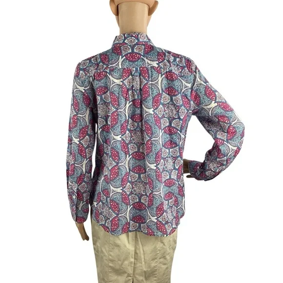 Talbots Petite Perfect Shirt Medallion Print Blue Pink Size MP - Picture 5 of 7
